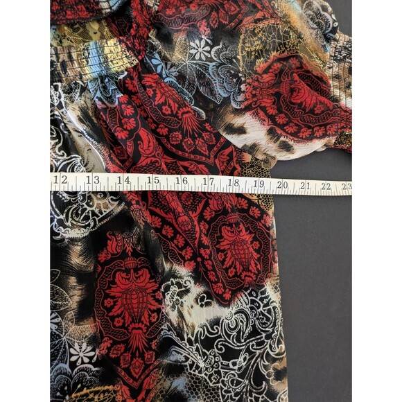 Alberto Makali Sheer Top Women's LG Abstract Floral Bishop Sleeves - Picture 6 of 7